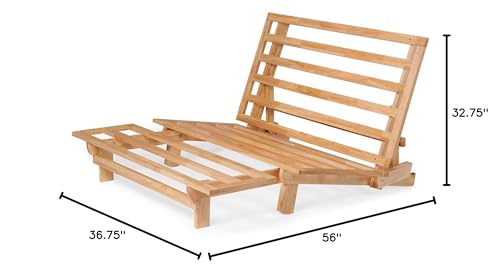 Nirvana Futons Queen Size Futon Bed Sofa - (Natural Hardwood Frame and Green Mattress Set), Armless Convertible, Couch, Bed, Lounger Nirvana Futons
