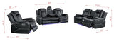 Ball & Cast Power Recliner Sofa Set Leather Reclining Couch Home Theater Seating 3PCS Recliner Couch Loveseat & Chair Sets with Coffee Table,Reading Light,Cup Holders for Home Theater,Living Room