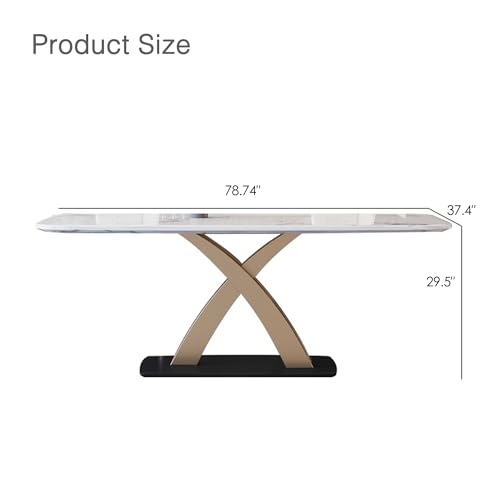 VYNARI 79 Inch Dining Table Set for 8 People, 7 Piece Rectangular Dining Table with Sintered Stone Tabletop and Leather Dining Chairs, Modern Kitchen Table for Living Room Home VYNARI