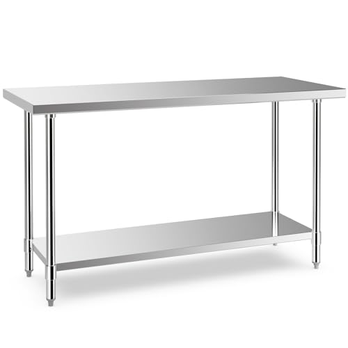 Toolsempire Stainless Steel Table, 60" x 24" Prep Table with Adjustable Under Shelf & 4 Galvanized Table Feet, Steel Table Kitchen Work Table for - WoodArtSupply