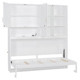 SOFTSEA Twin Murphy Bed with Storage Bookcase and Shelves, Space-Saving Horizontal Wall Bed with LED Light & Charging Stations for Small Spaces, Living Room, Guest Room, Bedroom, Office, White SOFTSEA