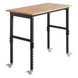VEVOR Adjustable Workbench on Wheels, 1500 lbs Capacity, 48 x 24 Inch Oak Wood Top Workbench with 28.5-42.3 Inch Height Adjustment, Heavy-Duty Hardwood Worktable for Garage, Workshop, Home, Office VEVOR