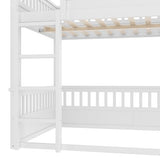 Bellemave Full Over Full Bunk Bed for Kids/Adults,Floor Bunk Beds with Inclined Ladder,Solid Wood Low Bunk Bed for Teens,Girls,Boys,Detachable,White Bellemave