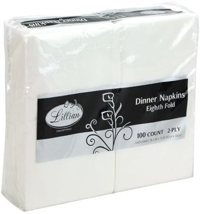 Premium White Napkins, 1/8 Fold Dinner Napkin, Disposable 2-Ply White Party Napkins, Value Pack 100 Count