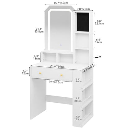 YITAHOME Vanity Desk with Adjustable LED Mirror, Jewelry Organizer, and Ample Storage Options for Bedroom and Dressing Room - WoodArtSupply