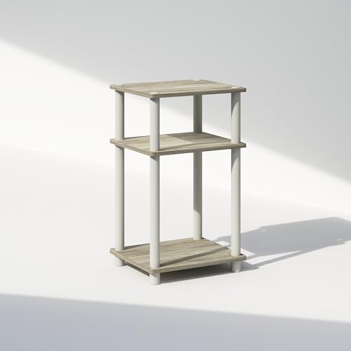 Furinno Just 3-Tier Turn-N-Tube Open Storage Nightstand, 1-Pack, Plastic Poles, Sonoma Oak/White Furinno