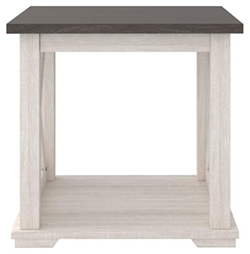 Signature Design by Ashley Dorrinson Square Modern Farmhouse End Table, 23"D x 23"W x 22"H, Two Tone White & Brown - WoodArtSupply