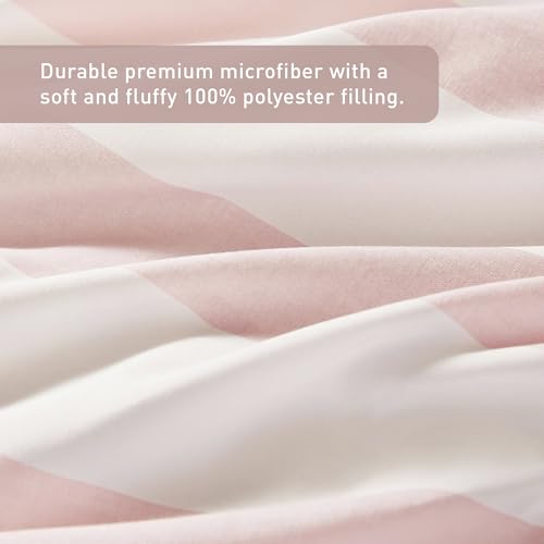 Reversible Striped Twin Comforter Set-Bed in A Bag 5-Pieces Bedding Set with Double-sided Stripes Design-Warm & Cozy Bed Set Includes Twin Size Comforter, Sheets Set, Pillowcase and Sham, Blush Regency Heights
