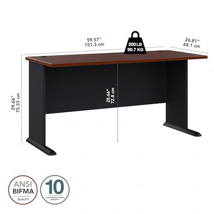 Bush Business Furniture Series A 60W Computer Desk in Hansen Cherry and Galaxy, Large Office Table for Home or Professional Workspace - WoodArtSupply