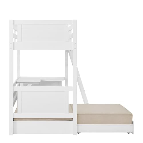 Alaterre Arlington Study Loft Bed with Pull-Out Seating and Storage, Twin Size, Solid Pine Wood and Sturdy MDF, Built-in Desk, Fold-Out Futon for Sleepovers, Guardrails Included, White Alaterre Furniture