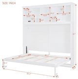 Merax Modern Farmhouse Solid Wood Murphy Cabinet Bed with Top Shelves & USB Charging, Tall Wall Platform Bed No Box Spring Needed/Easy Assemble Queen,White Merax