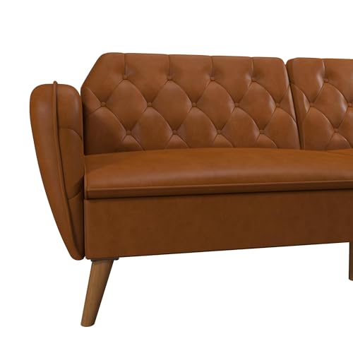 Novogratz Tallulah Memory Foam Futon, Convertible Couch, Camel Faux Leather