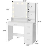 Furmax Vanity Desk with LED Lighted Mirror&Power Outlet, 39.3’’ Makeup Vanity Table with 4 Drawers and 3 Storage Shelves, Adjustable 3 Lighting Color for Bedroom&Dressing Room (White) Furmax