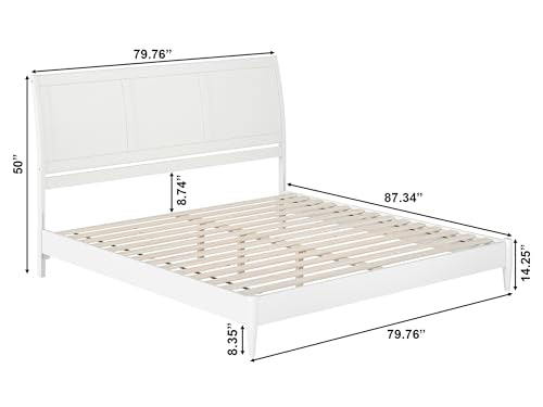 Valencia King Solid Wood Low Profile Sleigh Bed with Charging Station - White - WoodArtSupply