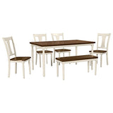 CKLMMC 6-Piece Dining Room Set, Classic Kitchen Furniture Set, Wooden Rectangular Table and 4 Chairs with Bench, 6-Person Configuration for Family Use (Brown+Cottage White@6) CKLMMC