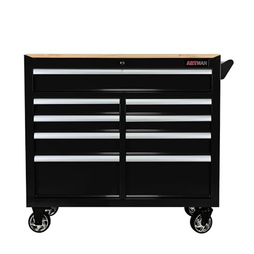 WTRAVEL Heavy Duty Rolling Tool Chest with 9-Drawer Wood Top Tool Cart Mechanic Tool Box with Wheels Tool Storage Cabinet Workbench High Capacity for Garage, Workshop, Warehouse, Repair Shop  - WoodArtSupply