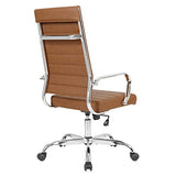 LANDSUN Home Office Chair High Back Executive Chair Ribbed Leather Computer Desk Chair with Armrests Soft Padded Adjustable Height Swivel Modern Conference Chrome Brown LANDSUN