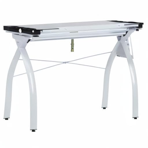 SD Studio Designs 10096 Futura Station with Folding Shelf Top Adjustable Drafting Craft Drawing Hobby Table Writing Studio Desk with Drawer, 35.5'' W x 23.75'' D, White/Clear Glass SD STUDIO DESIGNS
