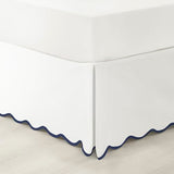 Lush Decor Coastal Chic Scalloped Edge Linen-Textured Bed Skirt Single, King Navy & White - White Bed Skirt King Size - Coastal Decor - Wrap Around Bed Skirt Lush Decor