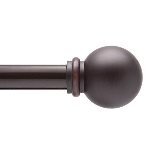 Kenney KN71706 Chelsea Ball End Standard Decorative Window Curtain Rod, 28-48" Adjustable Length, Weathered Brown Finish, 5/8" Diameter Steel Tube, 1-Pack Kenney
