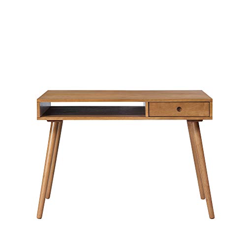 Nathan James Parker Modern Home Office Writing, Computer or Laptop Desk with Open Storage Cubby and Small Drawer, Walnut Nathan James