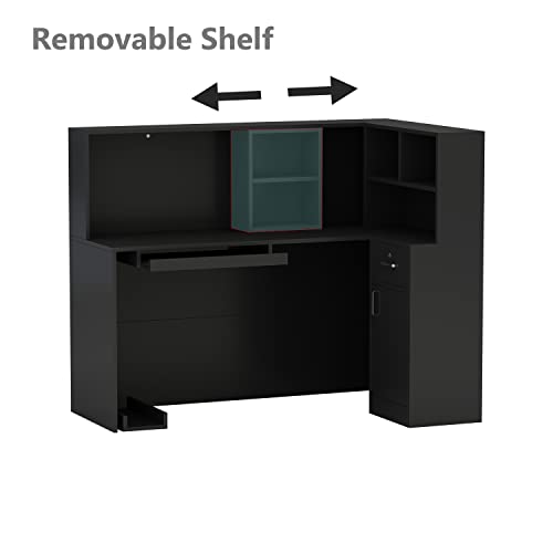 AIEGLE L-Shaped Reception Desk Counter Table with Lockable Drawers & Storage Shelves, Private Workstation for Salon Reception Room Checkout Office, Black (55.9" L x 32.3" W x 48.4" H) AIEGLE