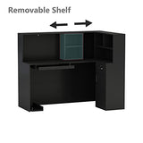 AIEGLE L-Shaped Reception Desk Counter Table with Lockable Drawers & Storage Shelves, Private Workstation for Salon Reception Room Checkout Office, Black (55.9" L x 32.3" W x 48.4" H) AIEGLE