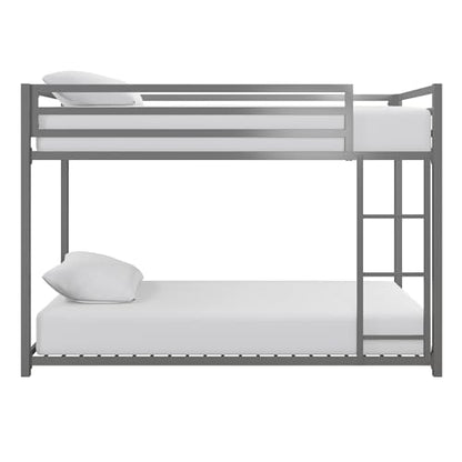 DHP Miles Silver Low Metal Bunk Bed Frame for Kids - Twin Over Twin with Built-in Ladder and High Guardrails - WoodArtSupply