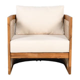 Merax 4-Piece Patio Premium Acacia Wood Outdoor Furniture Set,All Weather Curved Tub Design with Woven Rope Accents Loveseat Chairs and Table for Backyard, Balcony and Deck,Teak+ Beige Merax