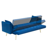 71" Modern Velvet Sofa Bed Futon, Convertible Sleeper Couch with Adjustable Backrest, Tufted Recliner Loveseat with Golden Chrome Legs & 2 Pillows for Small Spaces, Living Room, Apartment (Blue) Generic