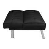 OSP Home Furnishings Kenneth Modern Button Tufted Convertible Click-Clack Futon Sofa Bed, Black Faux Leather with Chrome Legs OSP Home Furnishings