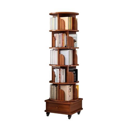 TruRim 360° Rotating Wooden Bookshelf Tower - Space-Saving Six-Tier Storage for Home - WoodArtSupply