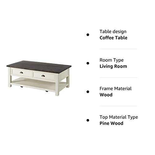 Martin Svensson Home Coffee Table Solid Wood, Cream White with Brown Top Martin Svensson Home
