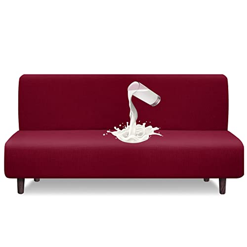 Granbest Water Repellent Futon Cover High Stretch Armless Sofa Covers Foldable Sofa Bed Covers Jacquard Futon Slipcover Waterproof Furniture Protector for Kids, Pets (Futon, Wine Red) Granbest