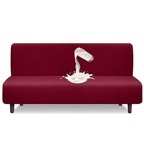 Granbest Water Repellent Futon Cover High Stretch Armless Sofa Covers Foldable Sofa Bed Covers Jacquard Futon Slipcover Waterproof Furniture Protector for Kids, Pets (Futon, Wine Red) Granbest