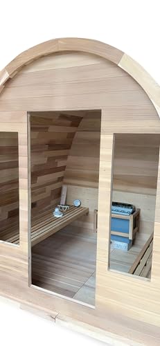 Canadian Red Cedar Wood Dome Top Wet/Dry Swedish Outdoor Steam Sauna SPA with 6KW OR 9KW Heater, Shingled Roof - WoodArtSupply