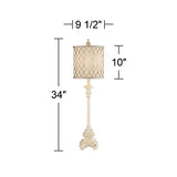 Regency Hill French Country Traditional Candlestick Buffet Table Lamp Vintage 34" Tall Skinny Ivory Off White Metal Lattice Double Shade for Living Room House Home Entryway Dining Family Regency Hill