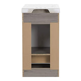 Spring Mill Cabinets Nixie 18 Inch Bathroom Vanity with White Single Sink Top, 1-Door Cabinet, 1 Drawer, 18.5" W x 16.75" D x 34.38" H, White Washed Oak Spring Mill Cabinets