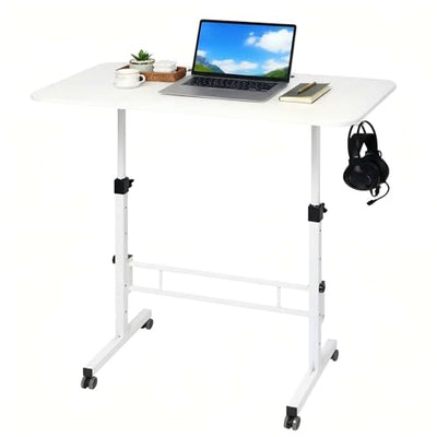 ADQZYWT Adjustable Standing Desk with Wheels, Portable Rolling Walking Pad Desk, Small Laptop Table for Home Office, Sit Stand Up Workstation, Size 15.7"x 31.5" White