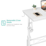 WINAZ Small Portable Treadmill Walking Pad Desk on Wheels, 32 Inch White Adjustable Height Mobile Rolling Standing Teacher Desks, Couch Sofa Side Laptop Stand Up Table for Bedroom, White WINAZ