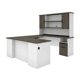 Bestar Norma 71W U or L-Shaped Executive Desk with Hutch in Walnut Grey & White Bestar