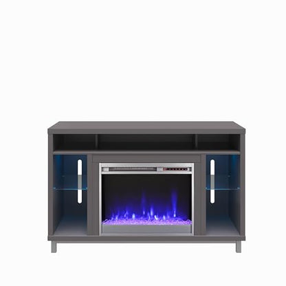 Ameriwood Home Lumina Fireplace TV Stand for TVs up to 48 Inch, Replaceable Electric Fireplace Insert Heater, Remote Control, Timer, Color Changing LED Lights, Crystal Ember Flames, Graphite Gray