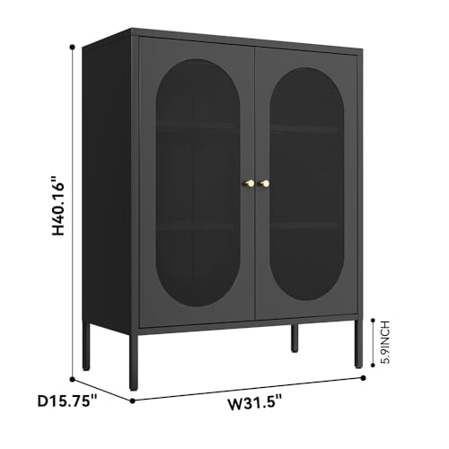 Fumedo 2 Mesh Door Metal Storage Cabinet for Bed Room,Living Room,Home,Hotel,Office,Garage,Kitchen,3-Tier,2 Removable Shelves (Mesh Door Cabinet, Black) Fumedo