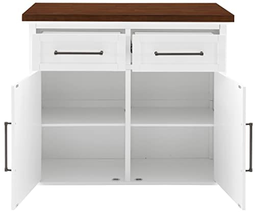 Crosley Furniture Bartlett Kitchen Island with Wood Top, White/Walnut