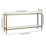 Henn&Hart 64" Wide Rectangular Console Table with Glass Shelf in Brushed Brass, Entryway Table, Accent Table for Living Room, Hallway Henn&Hart
