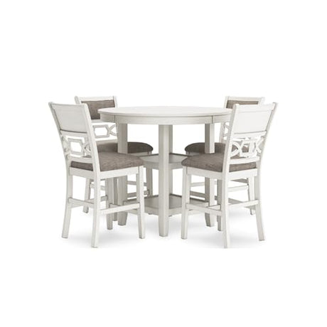 Signature Design by Ashley Erinberg Casual Counter Height Dining Table and 4 Armless Upholstered Bar Stools with Footrest and 2 Shelves, Set of 5, White & Light Gray Signature Design by Ashley