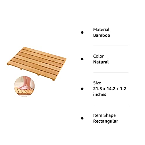 Bath Mat for Luxury Shower - Non-Slip Bamboo Sturdy Water Proof Bathroom Carpet for Indoor or Outdoor Use Bamfan