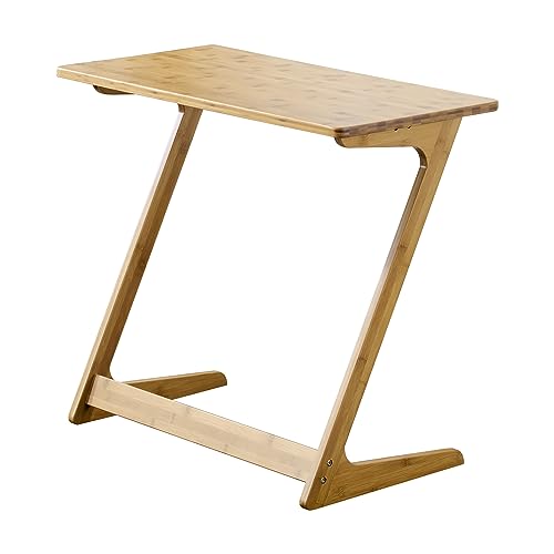 Zoopolyn Tv Tray Table Bamboo Tv Dinner Table Z Shaped end table for Sofa Couch Laptop Living Room Bedroom Natural Zoopolyn