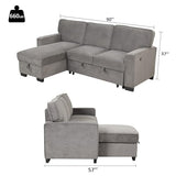 EBELLO Convertible Sleeper Sofa 3 in 1, Chenille Modern L-Shaped Couches for Living Room, Pull Out Sectional Futon Sofa Bed with Storage Space, USB Ports and Cup Holders for Bedroom, Grey EBELLO