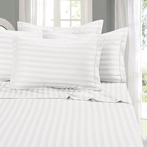 Elegant Comfort Best, Softest, Coziest 6-Piece Sheet Sets! - 1500 Premier Hotel Quality Luxurious Wrinkle Resistant 6-Piece Damask Stripe Bed Sheet Set, King White Elegant Comfort